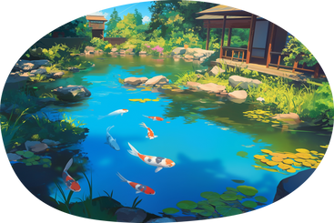 日本の鯉の池の背景 PNG、SVG