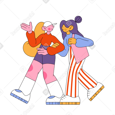 Two girlfriends talking on a walk Illustration in PNG, SVG