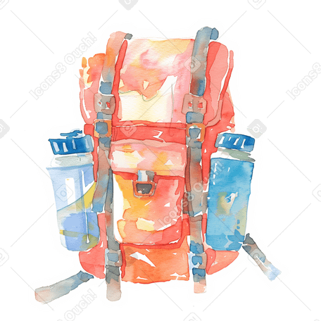 Туристический рюкзак с бутылками с водой в PNG, SVG