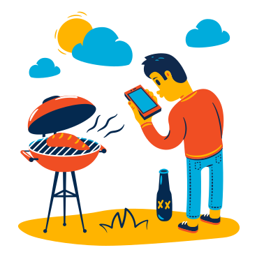 Man grilling meat outdoors PNG, SVG