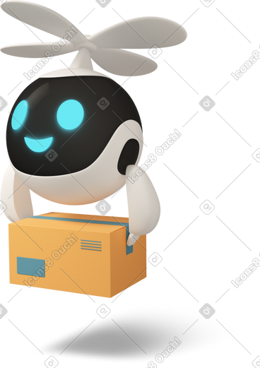 Flying delivery robot holding mail box PNG, SVG