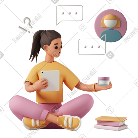 3D 与在线顾问聊天的女人 PNG, SVG