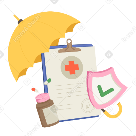 医疗保险索赔表和药片动态插图，格式有GIF、Lottie (JSON)、AE