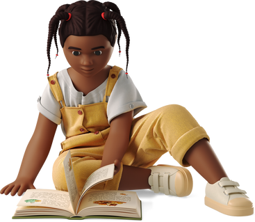 little girl reading a book PNG, SVG