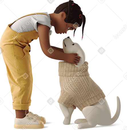 3D little girl with a dog PNG, SVG