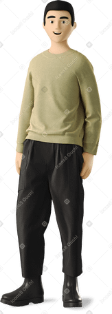3D smiling young man in casual clothes standing  PNG, SVG