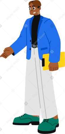 young man with a clipboard extends his hand PNG, SVG