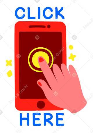 Наклейка с надписью нажмите здесь телефон и рука желтый красный текст в PNG, SVG