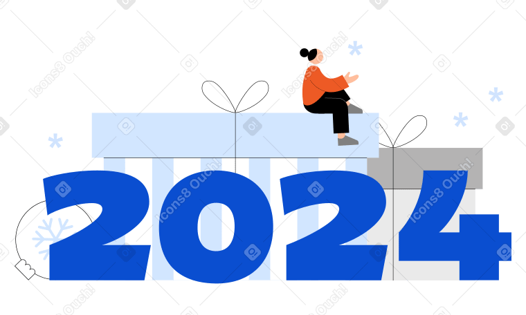 数字 2024 带礼品盒 PNG, SVG