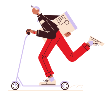Man delivers a parcel on a scooter PNG, SVG