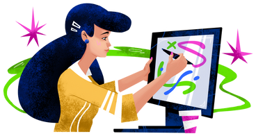 Женщина рисует на графическом планшете в PNG, SVG