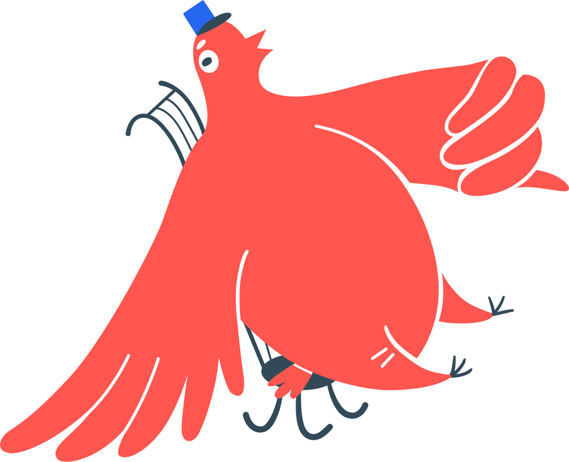 postman bird on chair Illustration in PNG, SVG