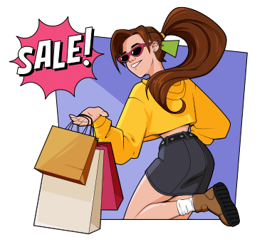 Женщина собирается делать покупки на распродаже в PNG, SVG