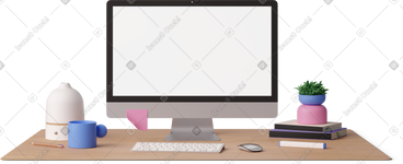 Front view of computer mockup on desk PNG, SVG