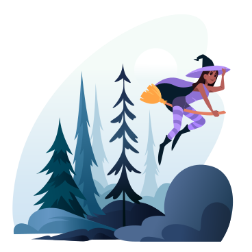 Witch on a broomstick flies over the night forest PNG, SVG