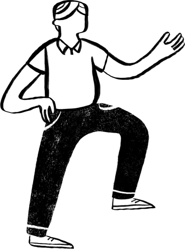 Schwarz-weißer mann, der mit gebeugtem bein und erhobenem arm steht PNG, SVG