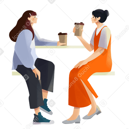 Friends drinking coffee in a cafe Illustration in PNG, SVG
