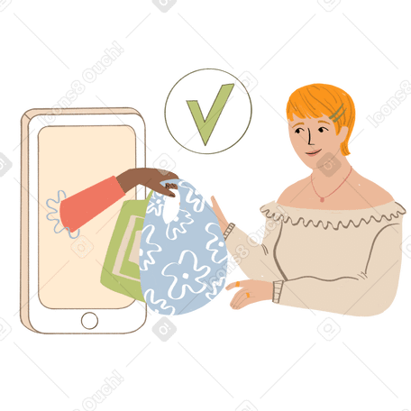Woman getting delivery through the phone PNG, SVG