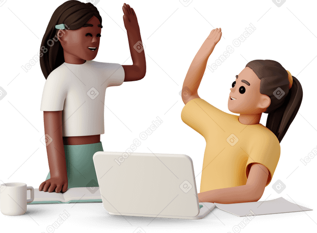 3D young women high fiving each other PNG, SVG