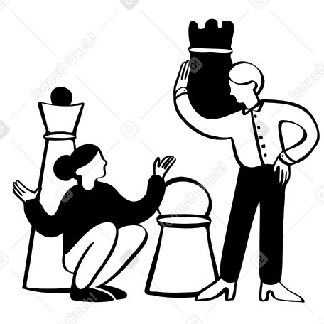 Люди обсуждают стратегию во время игры в шахматы в PNG, SVG