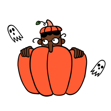 Man hiding from ghosts in a halloween pumpking PNG, SVG