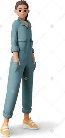 3D young woman in the worker jumpsuit Illustration in PNG, SVG