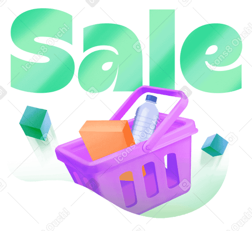 Lettering Sale with shopping basket text PNG, SVG