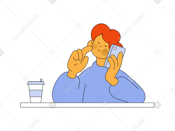 Мужчина пьет кофе и разговаривает по телефону в PNG, SVG