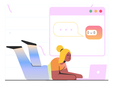 Frau spricht auf laptop mit einem chatbot PNG, SVG