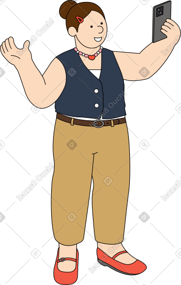 Woman with a phone PNG, SVG