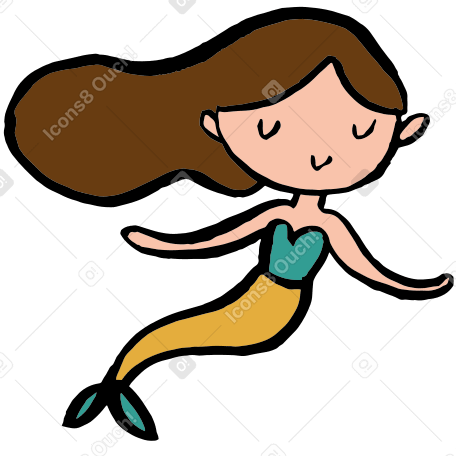 brown haired mermaid with yellow tail Illustration in PNG, SVG