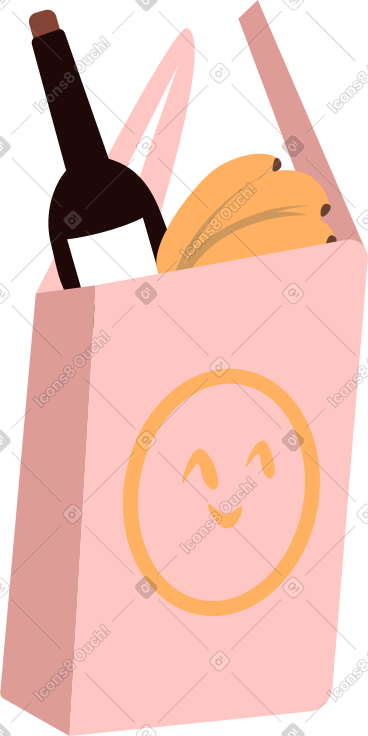 Paper pink bag with groceries PNG, SVG