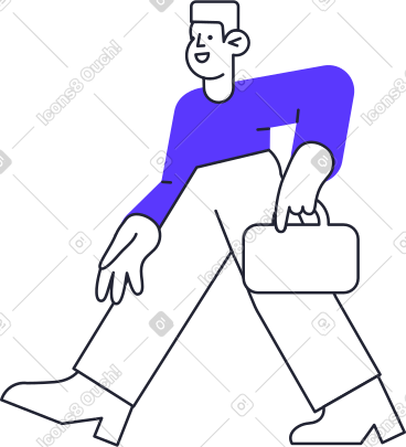 Walking man in blue sweater holding briefcase动态插图，格式有GIF、Lottie (JSON)、AE