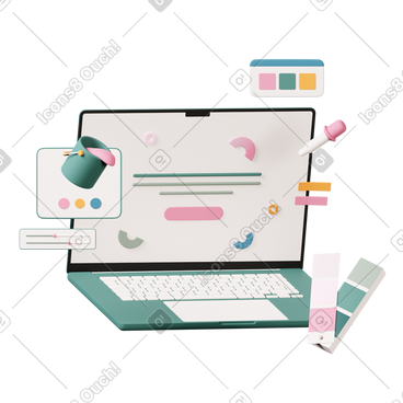 Graphic design software on laptop动态插图，格式有GIF、Lottie (JSON)、AE