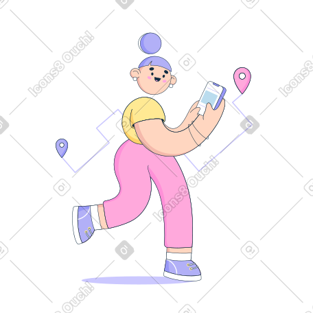 有电话的妇女跟随 gps 导航器 PNG, SVG