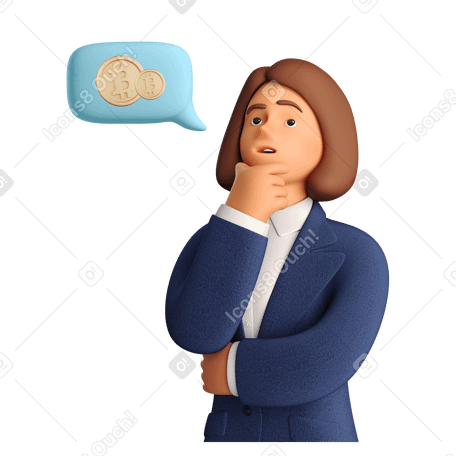 3D Businesswoman thinking about money and investments Illustration in PNG, SVG