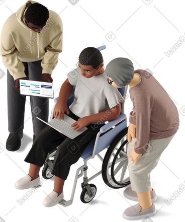 Three employees discussing work PNG, SVG