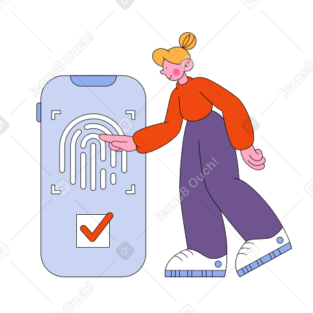 Girl using the fingerprint scanner in her phone PNG, SVG