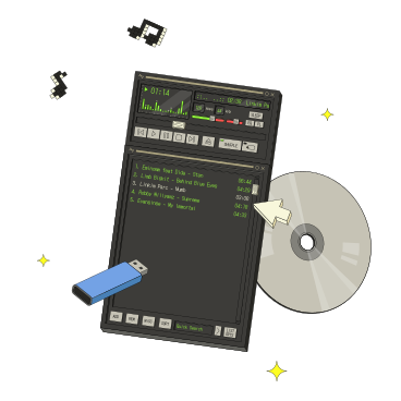 Retro audio player interface, flash drive and CD  PNG, SVG