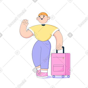 提着手提箱的男人挥手 PNG, SVG