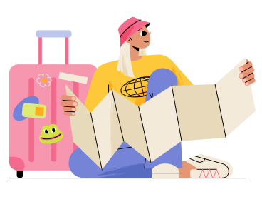 Traveller woman with map and suitcase PNG, SVG