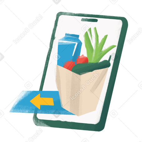 ordering and delivering groceries via smartphone Illustration in PNG, SVG