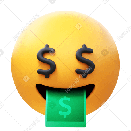 3D money mouth face Illustration in PNG, SVG