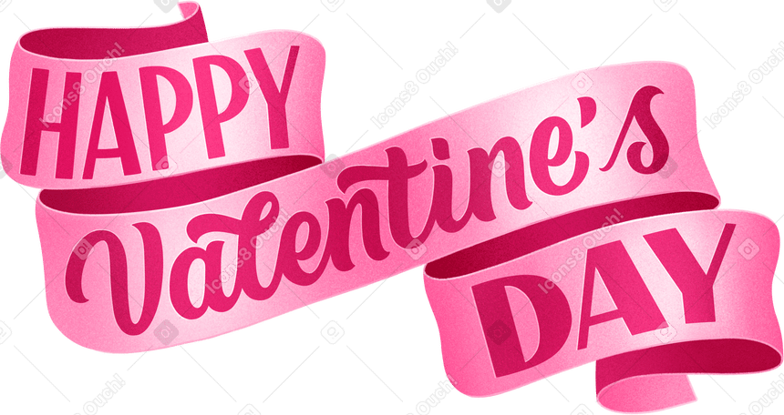 lettering happy valentine's day text on the pink ribbon PNG, SVG
