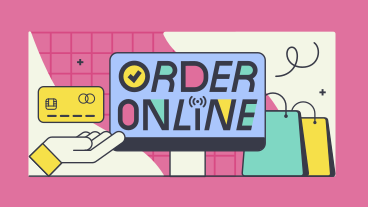 Lettering order online con computer e borse della spesa PNG, SVG