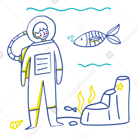 Man standing under water in diving suit Illustration in PNG, SVG
