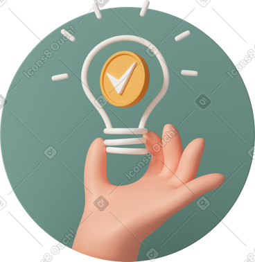 Idea lamp with check mark in hand PNG, SVG