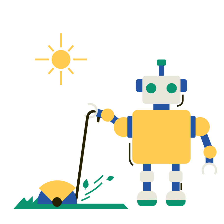 Robot Gardener Illustration in PNG, SVG