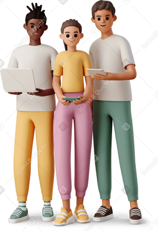 3D colleagues with gadgets PNG, SVG