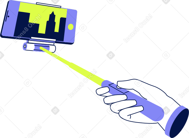 hand holding selfie stick with phone PNG, SVG